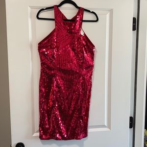 Vintage Crimson sequin halter like zipper dress 12